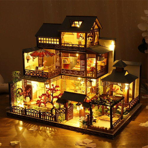 Big Detailed Wooden Doll House with Lights