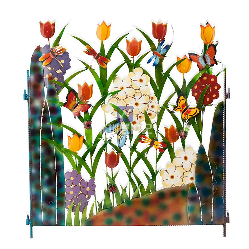 Vibrant Floral Metal Garden Fence Decoration