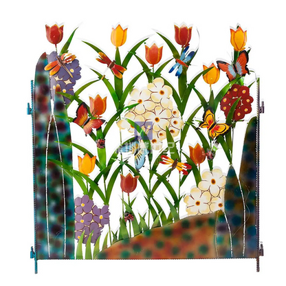 Vibrant Floral Metal Garden Fence Decoration