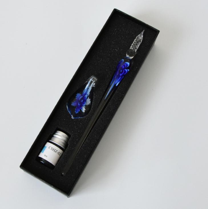 Beautiful Glass Ink Pen Writing Set with Holder