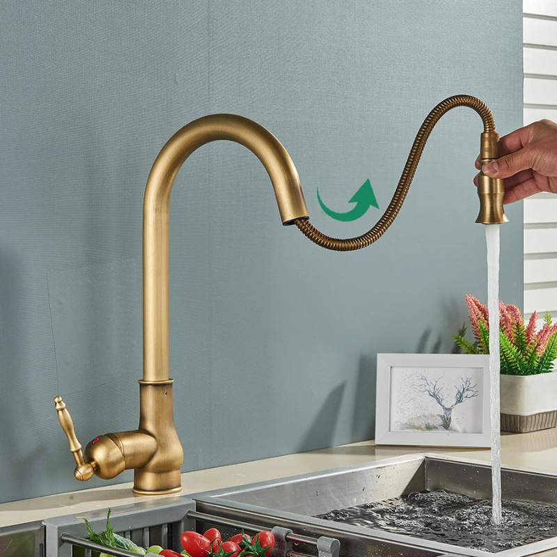 Classic Brass Kitchen Faucet - Traditional Mixer Tap with Swivel Spout