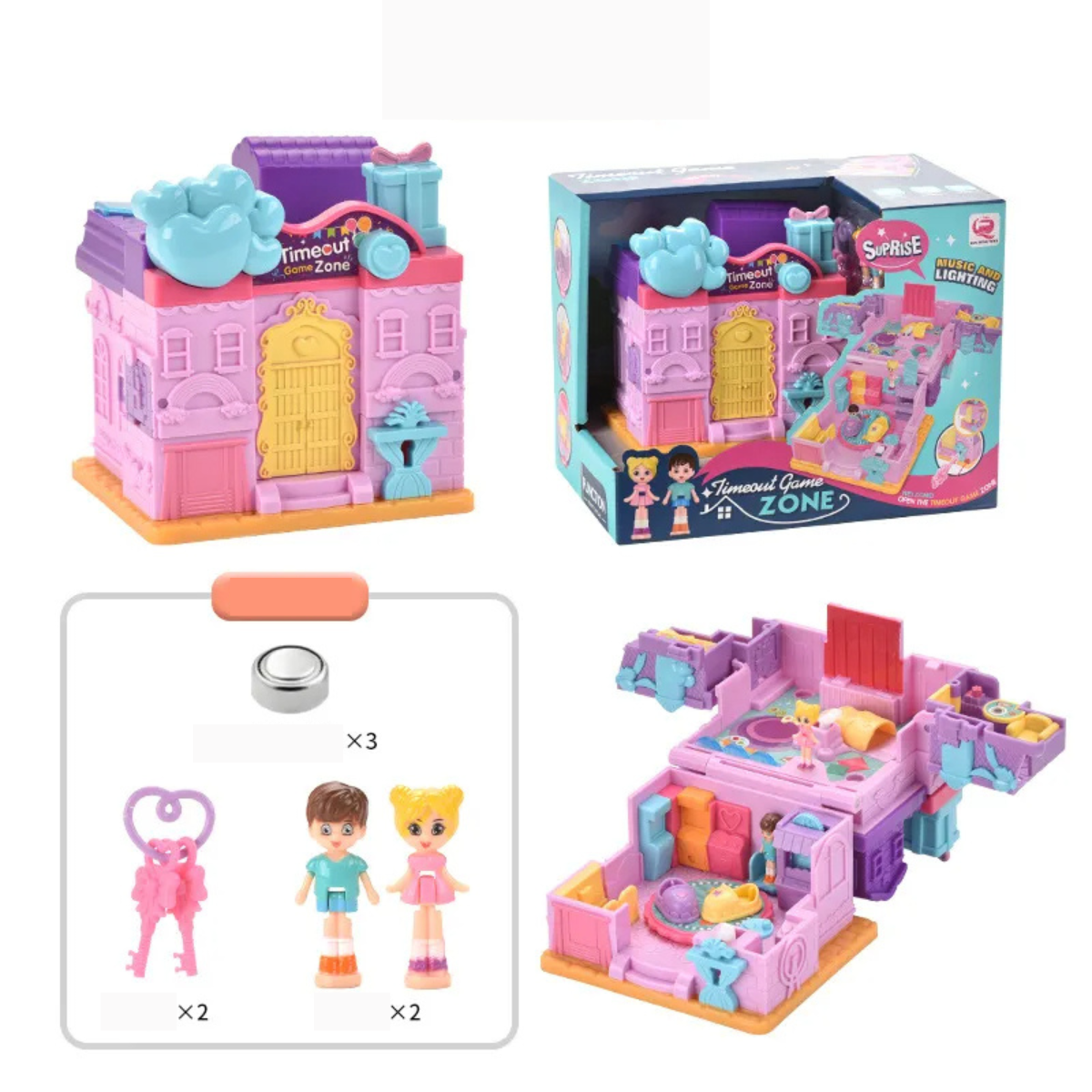 Mini Dollhouse Playset with Café and Rooms for Girls