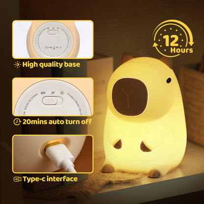 Cute Plush Capybara Soft Night Lamp for Kids Adults