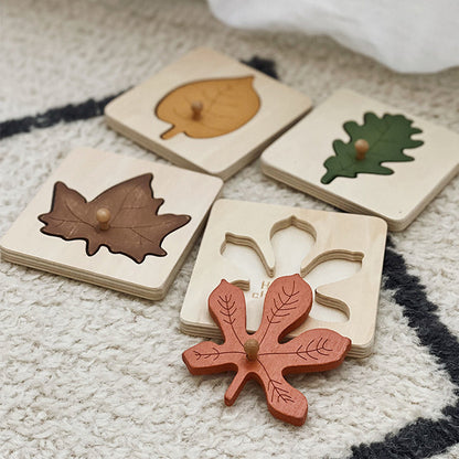 Natural Wooden Leaf Shape Sorting Puzzle - Fesara