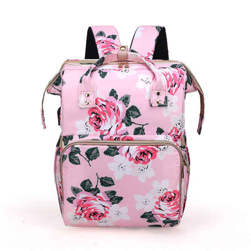 Portable Baby Bag with Floral Netting - Travel Diaper Bag