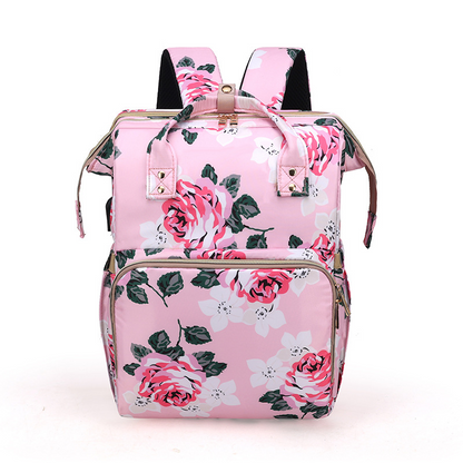 Portable Baby Bag with Floral Netting - Travel Diaper Bag