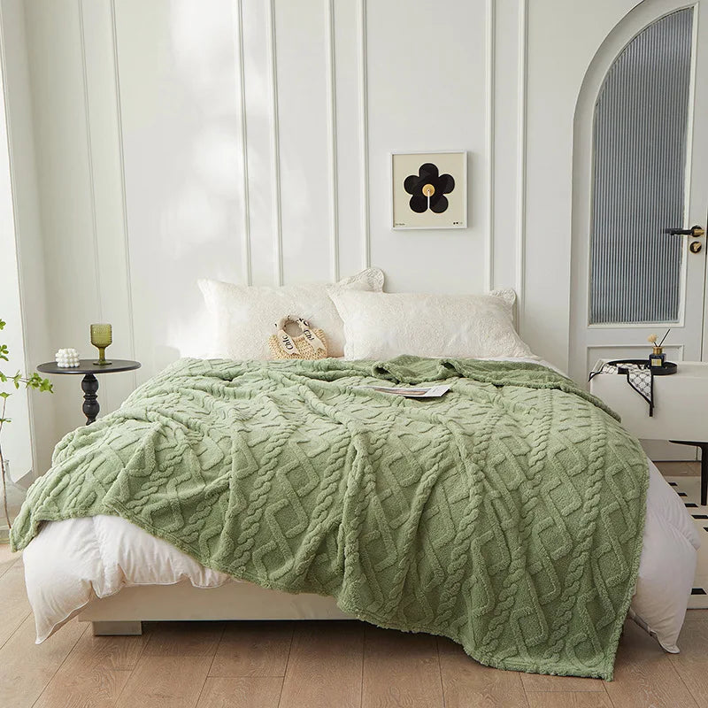 Plush Reversible Woolen Throw Blanket