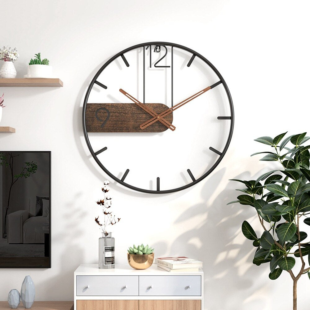 Rustic Wooden Wall Clock | Contemporary Metal Detail