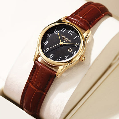 Classic Ladies Quartz Watch with Fake Leather Band