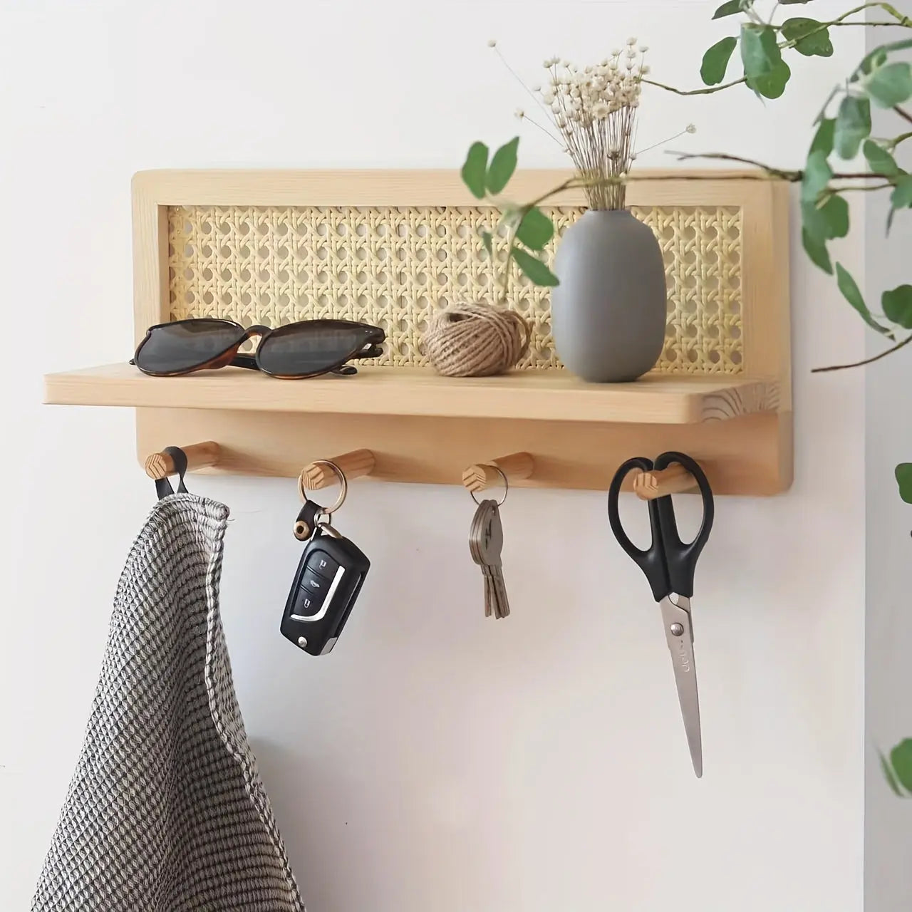 Wall Mount Shelf with Hooks