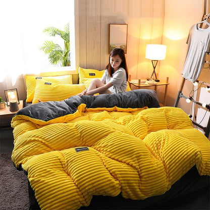 Plush Corduroy Velvet Comforter Bed Set