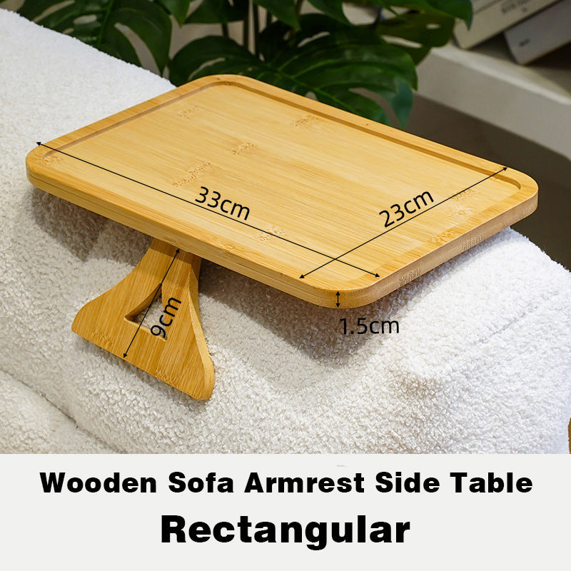 Rustic Wood Side Table for Sofa Armrest