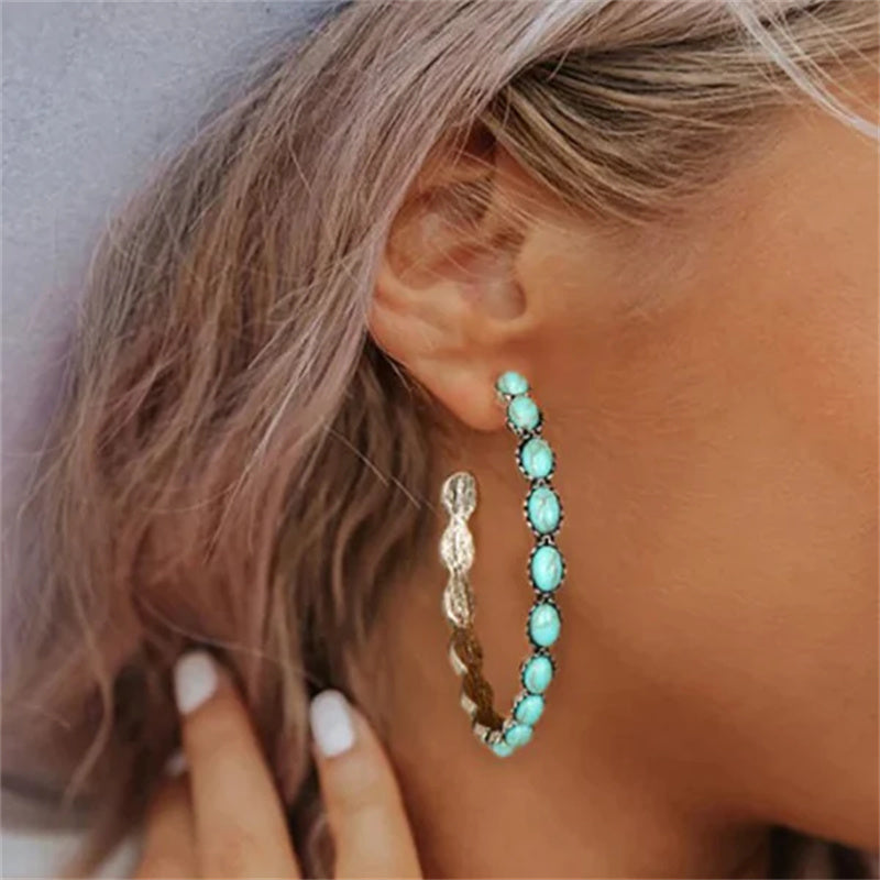 Classic Blue Drop Hoop Earrings - Fesara