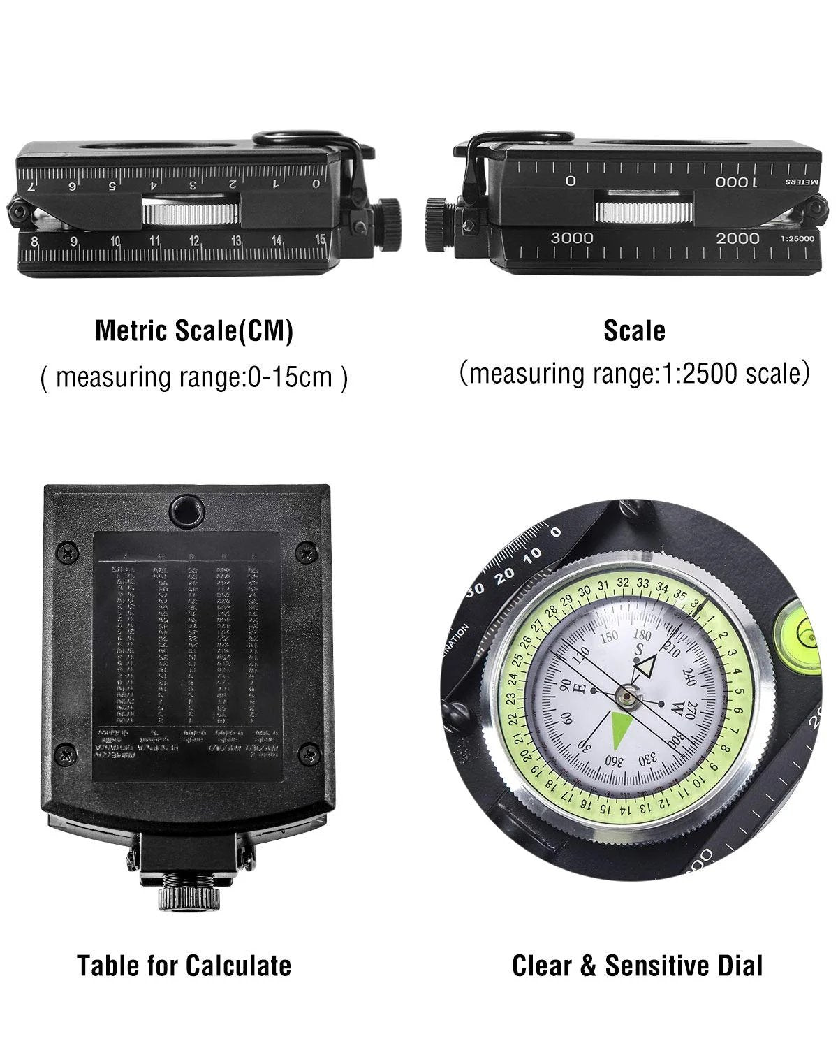 Tactical Compass with Clinometer & Lens for Outdoor Survival