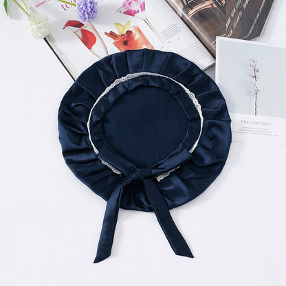 Soft Silk Sleep Cap with Satin Ribbons