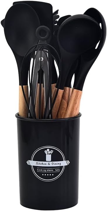 Premium Silicone Kitchen Utensil Set with Wooden Handles