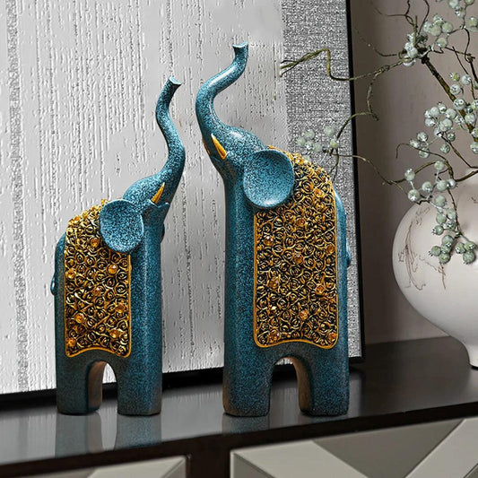 Vintage Elephant Figurine Set of 2 Resin Decor - Fesara