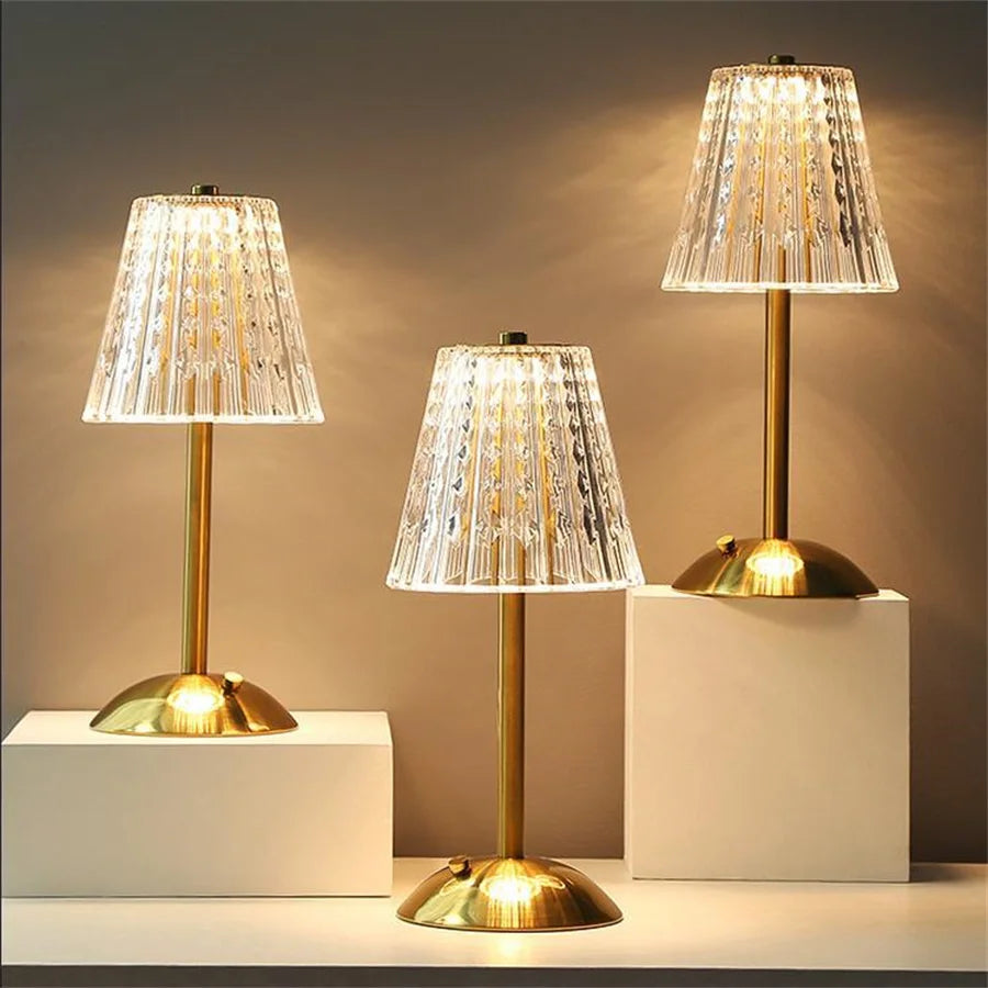 Elegant Glass Table Lamp with Warm Gold Lighting