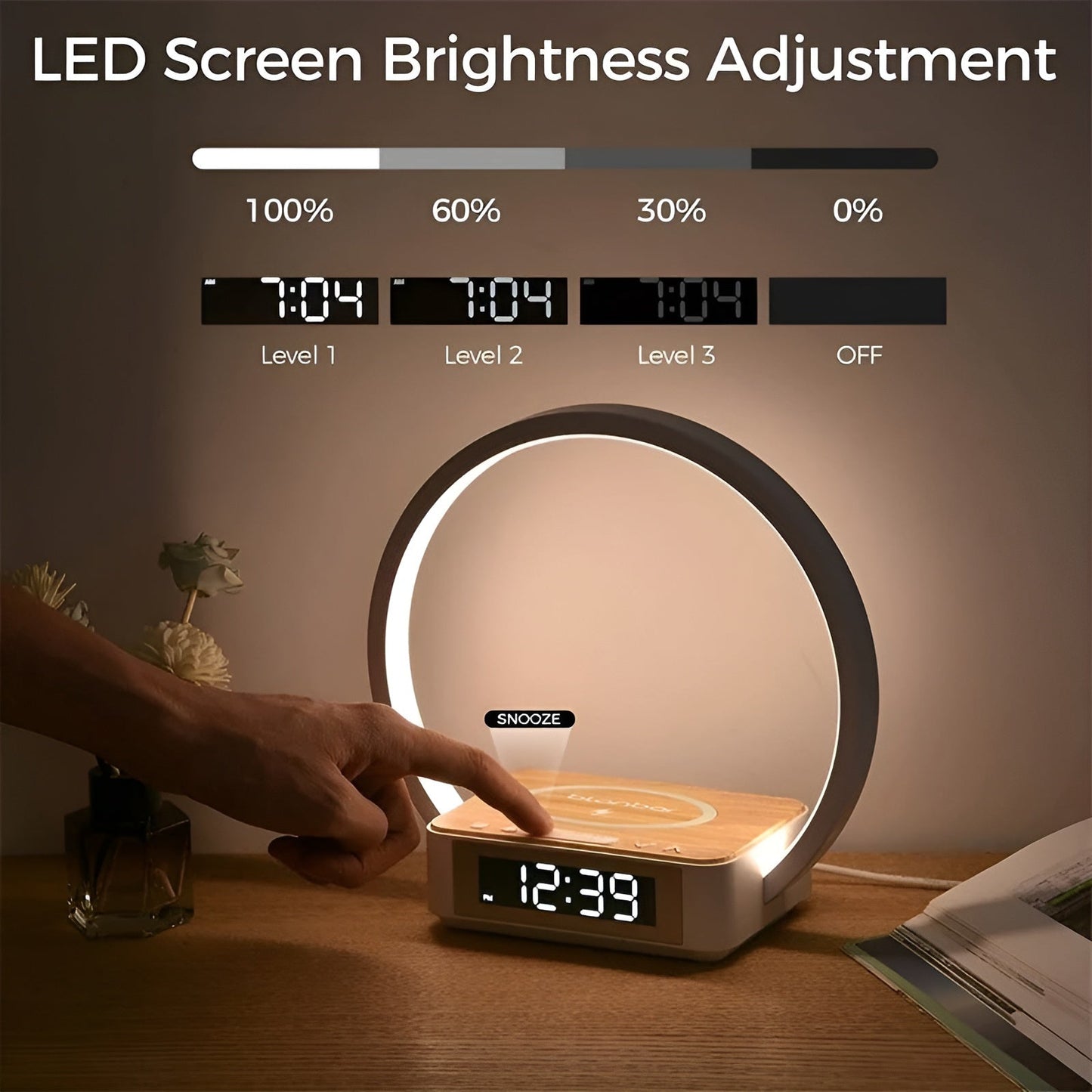 Stylish Desk Lamp with Wireless Charging and Clock