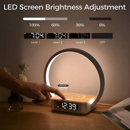 Stylish Desk Lamp with Wireless Charging and Clock