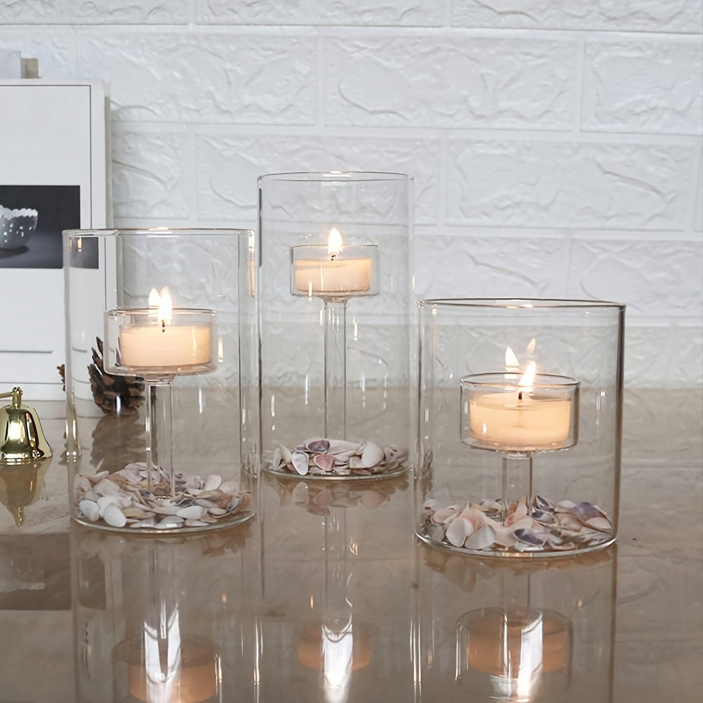 Clear Glass Candle Holder Set for Dining Tables