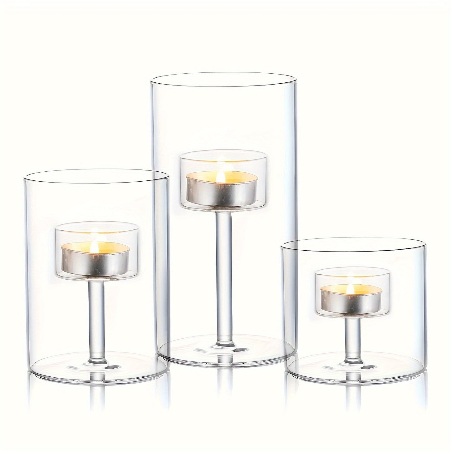 Clear Glass Candle Holder Set for Dining Tables
