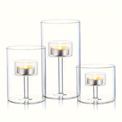 Clear Glass Candle Holder Set for Dining Tables