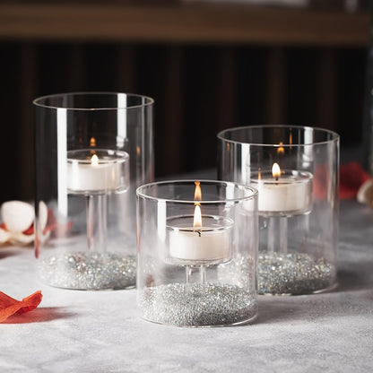 Clear Glass Candle Holder Set for Dining Tables