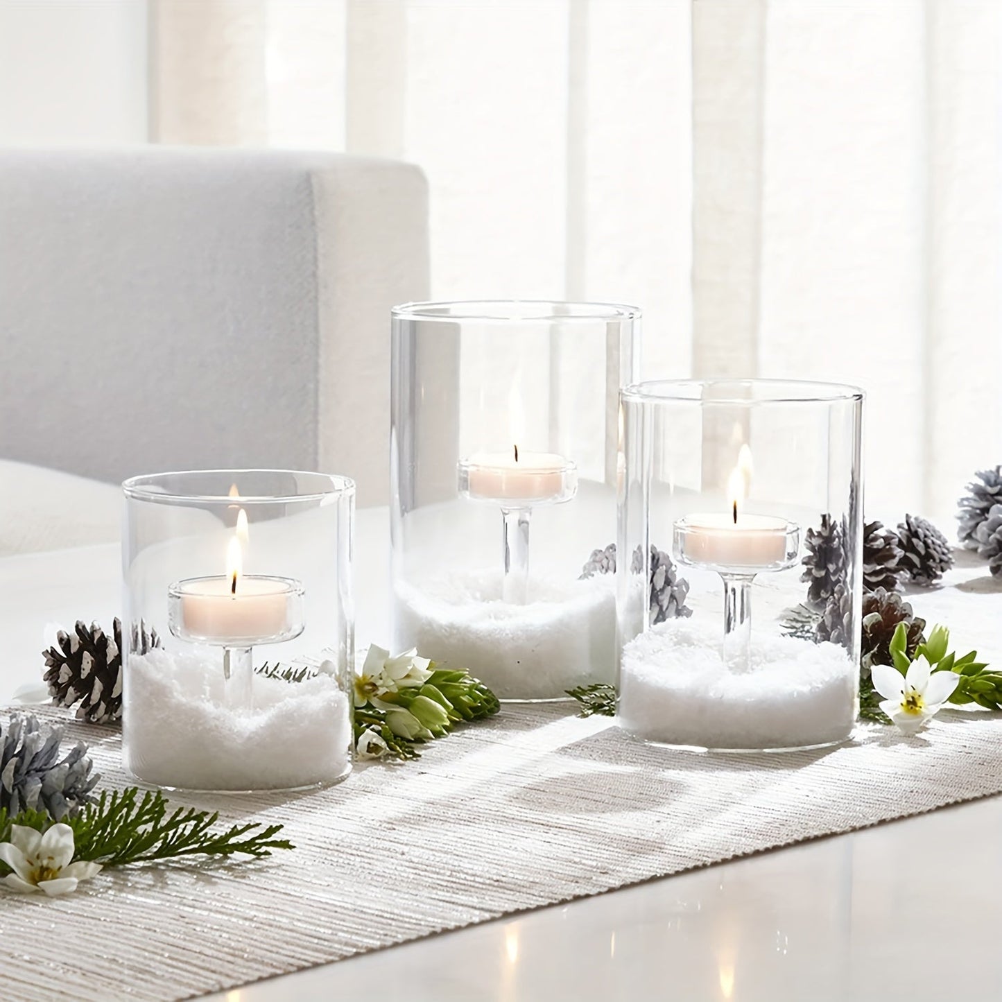 Clear Glass Candle Holder Set for Dining Tables