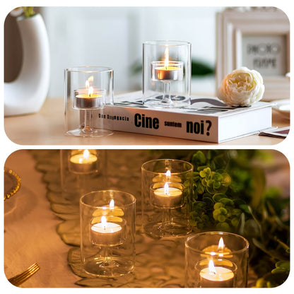 Clear Glass Candle Holder Set for Dining Tables