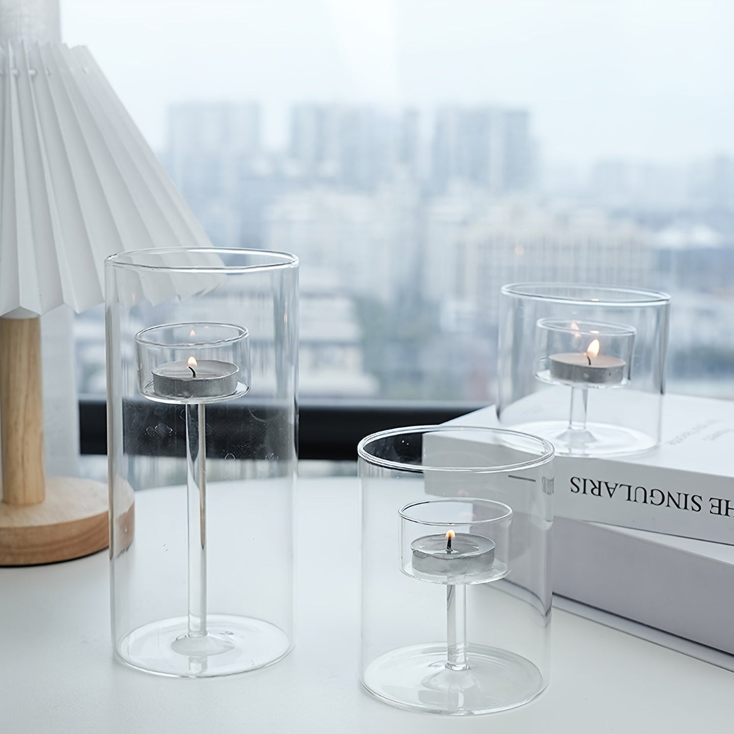 Clear Glass Candle Holder Set for Dining Tables