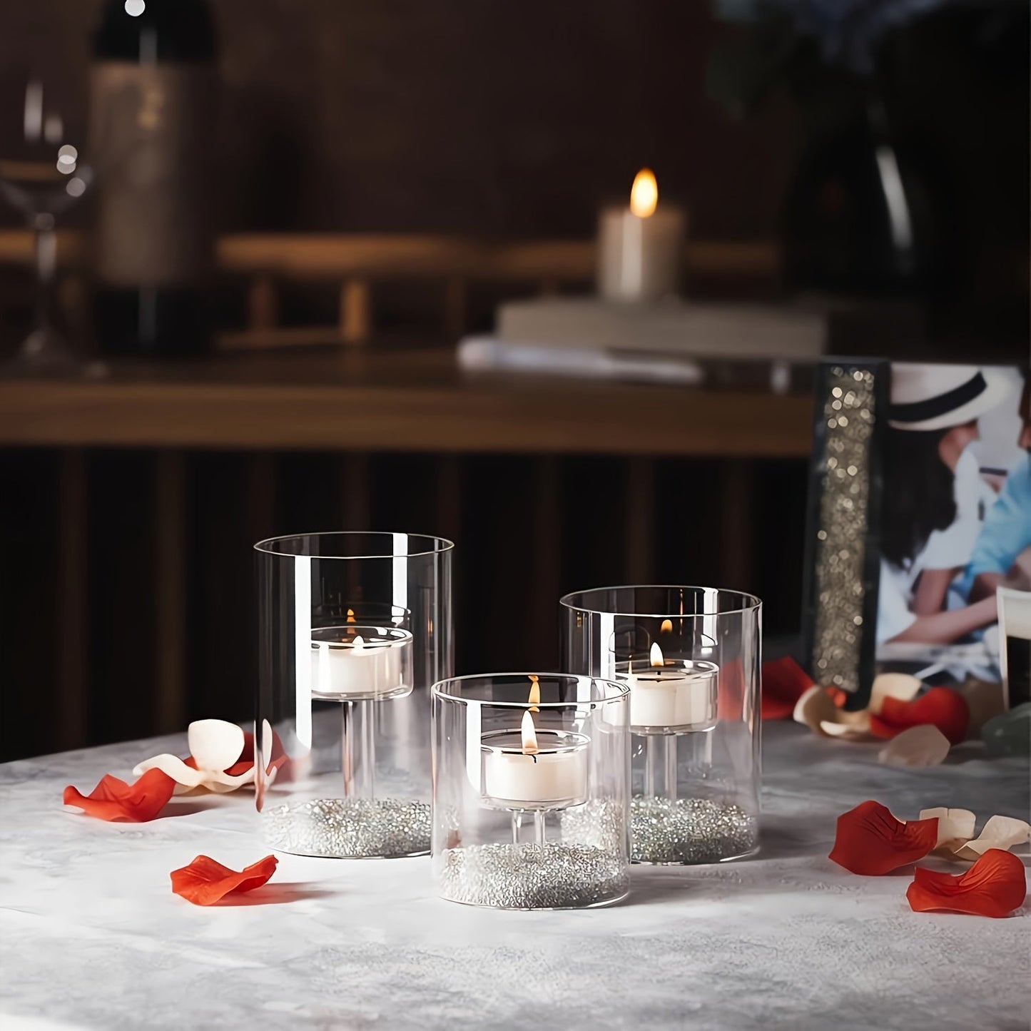 Clear Glass Candle Holder Set for Dining Tables