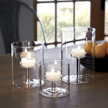 Clear Glass Candle Holder Set for Dining Tables