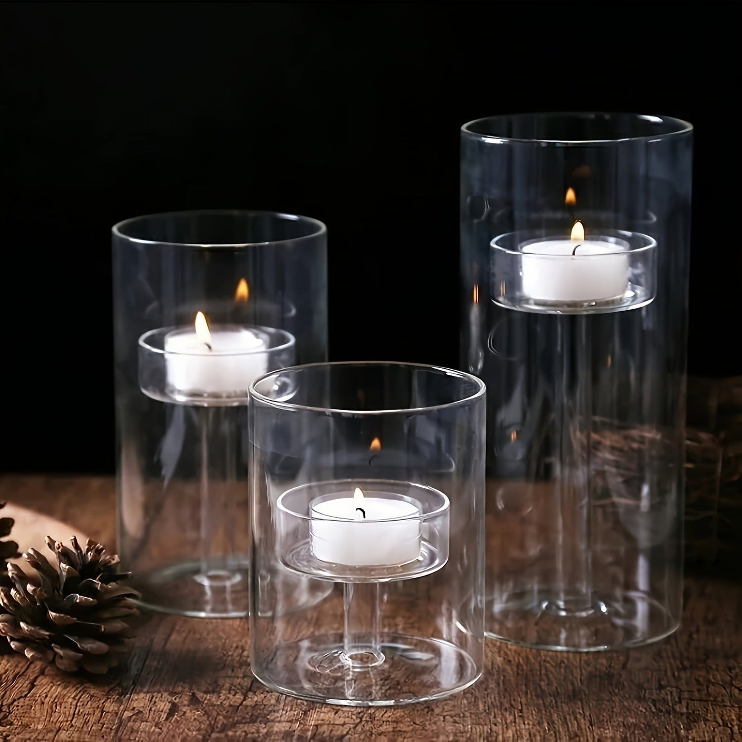 Clear Glass Candle Holder Set for Dining Tables
