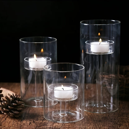 Clear Glass Candle Holder Set for Dining Tables