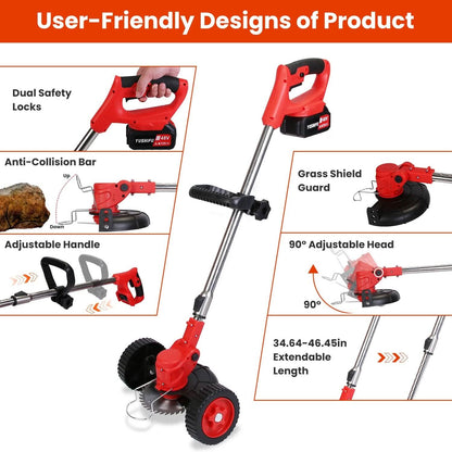 Portable 3-in-1 Cordless Lawn Mower with Adjustable Handle