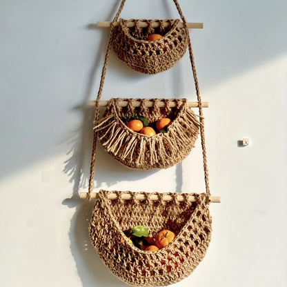 Rustic Textile Wall Storage with 6 Hooks