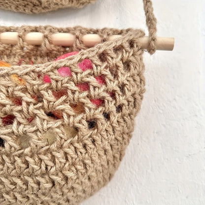 Rustic Textile Wall Storage with 6 Hooks