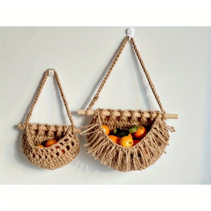Rustic Textile Wall Storage with 6 Hooks