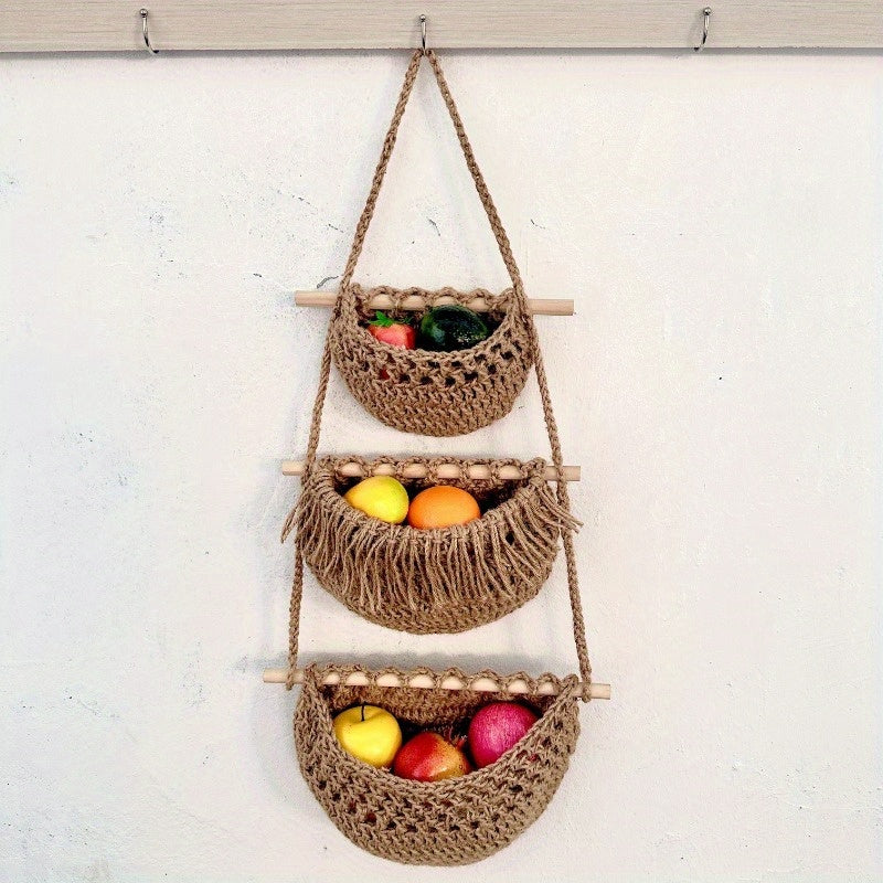 Rustic Textile Wall Storage with 6 Hooks