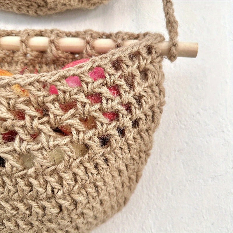 Rustic Textile Wall Storage with 6 Hooks