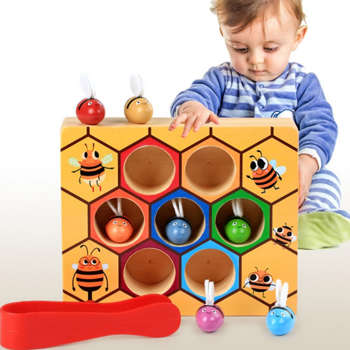 Natural Wood Bee Sorting Game for Kids