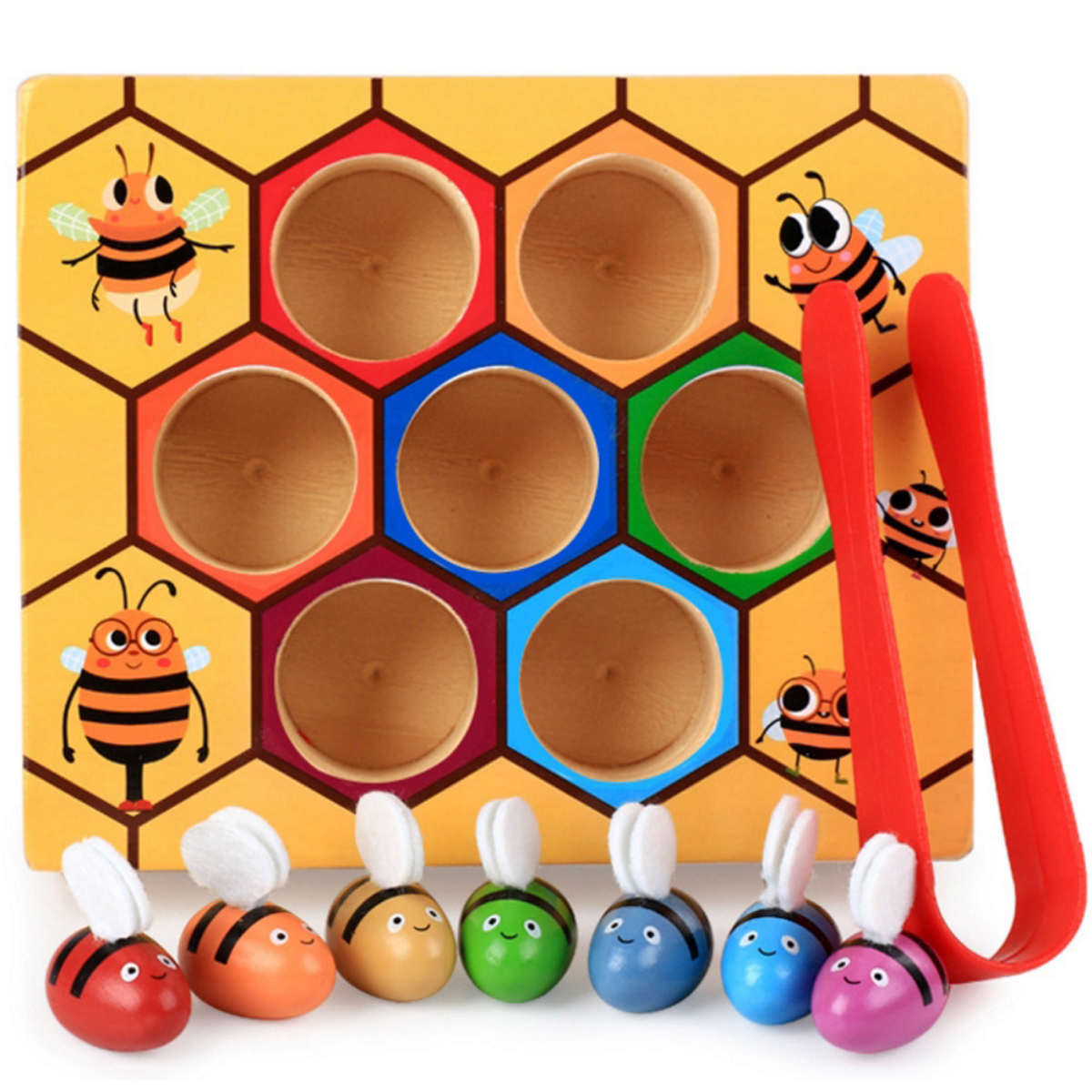 Natural Wood Bee Sorting Game for Kids - Fesara