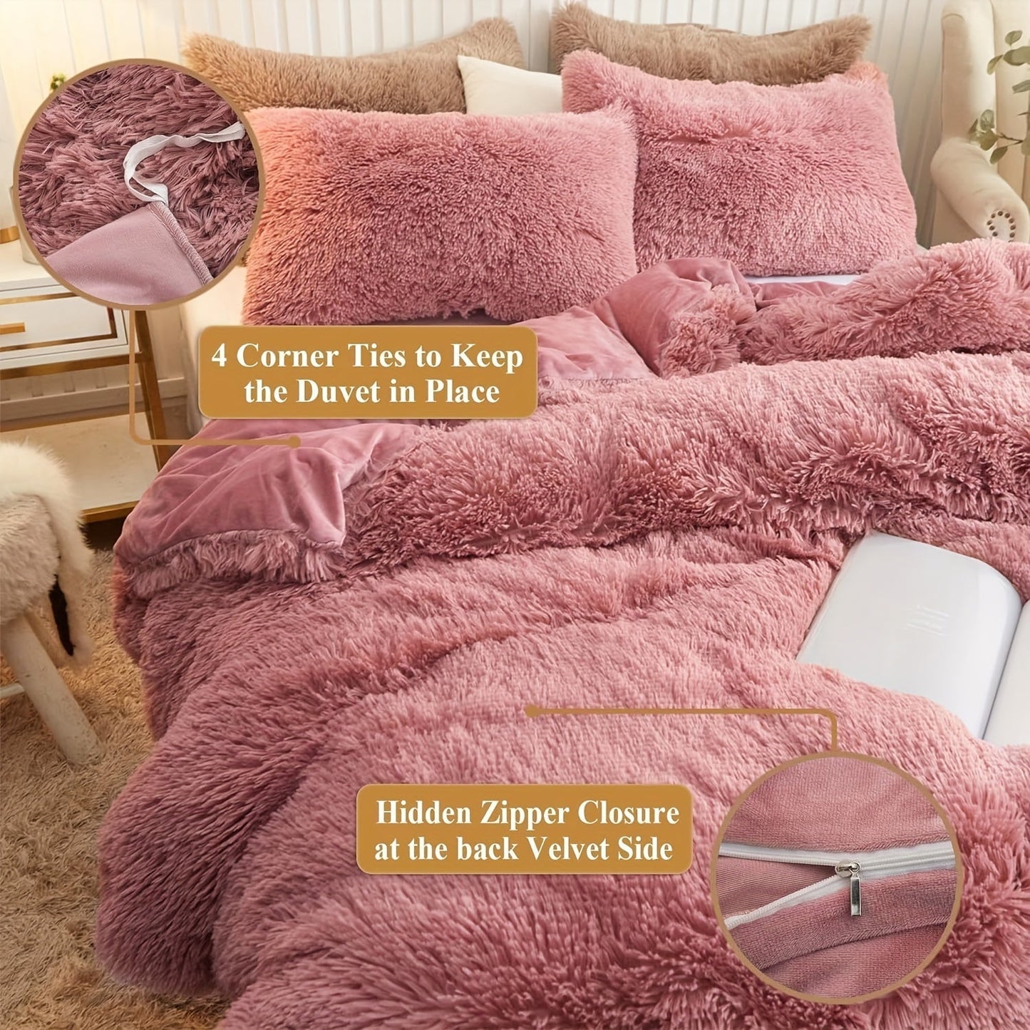 Cozy Fesara Plush Duvet Cover Set with Zipper