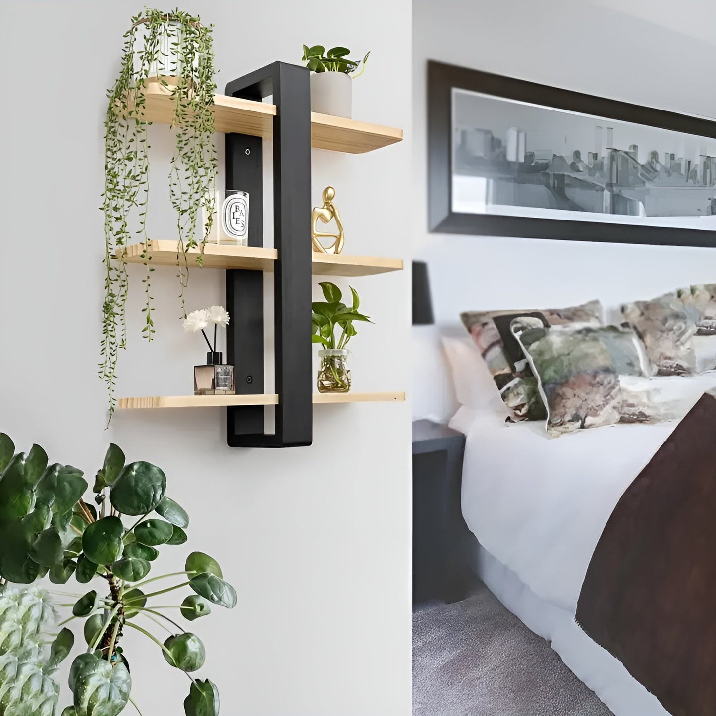 Rustic Wooden Wall Storage Shelf 3 Tier Natural Pine