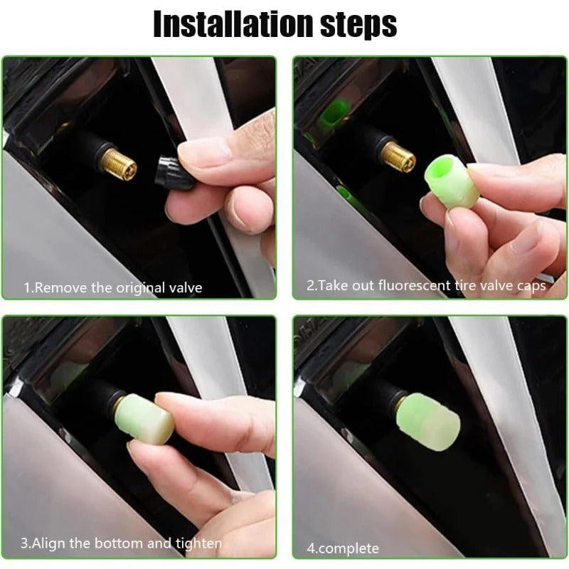 Bright Green LED Tire Valve Caps 20-Pack Universal Fit