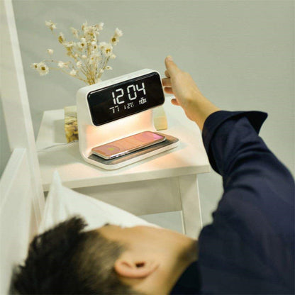Compact Bedside LED Lamp with USB Charger & Alarm Clock