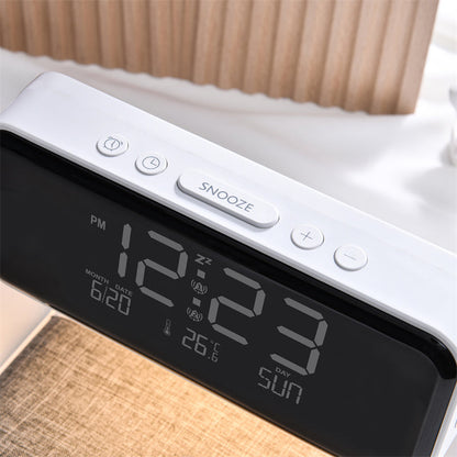 Compact Bedside LED Lamp with USB Charger & Alarm Clock