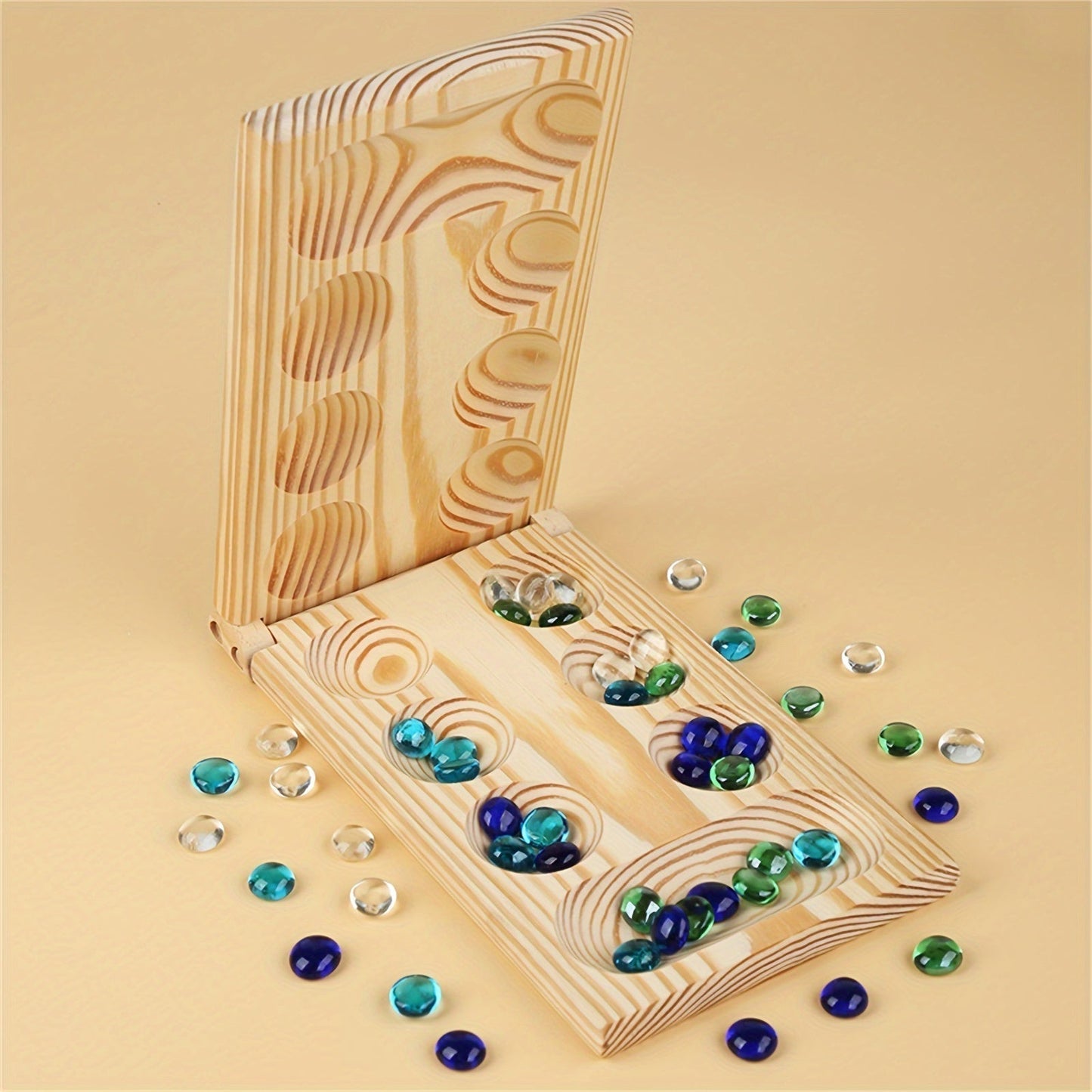 Portable Wooden Mancala Game Set with Colorful Beads