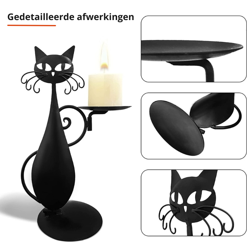 Mystic Black Cat Figurine Candle Holder